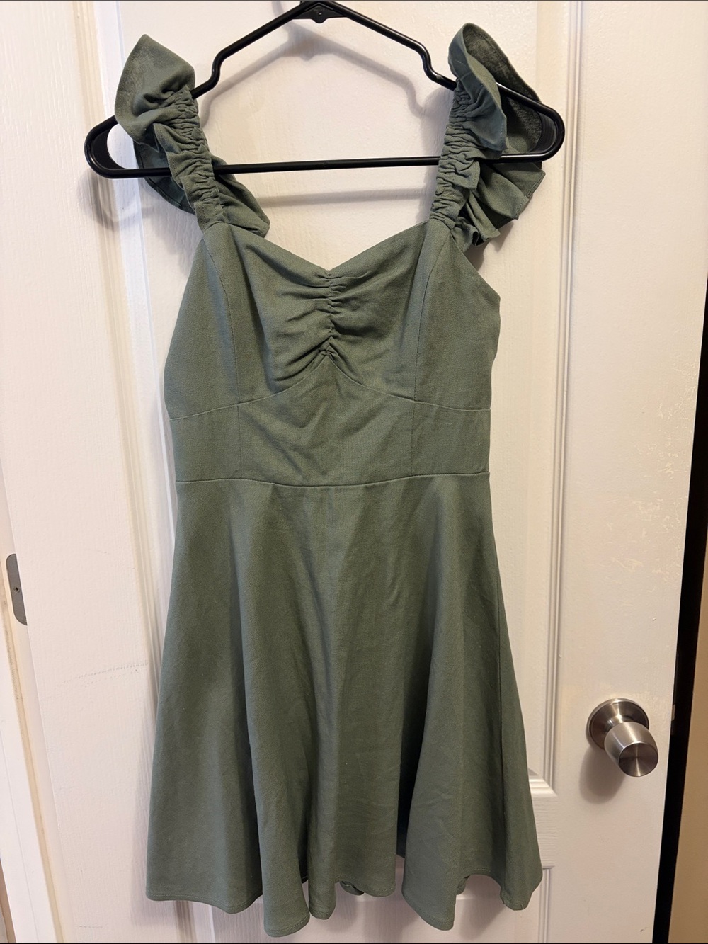 Francesca's Collections Olive Green Ruffle Strap Fit & Flare Dress